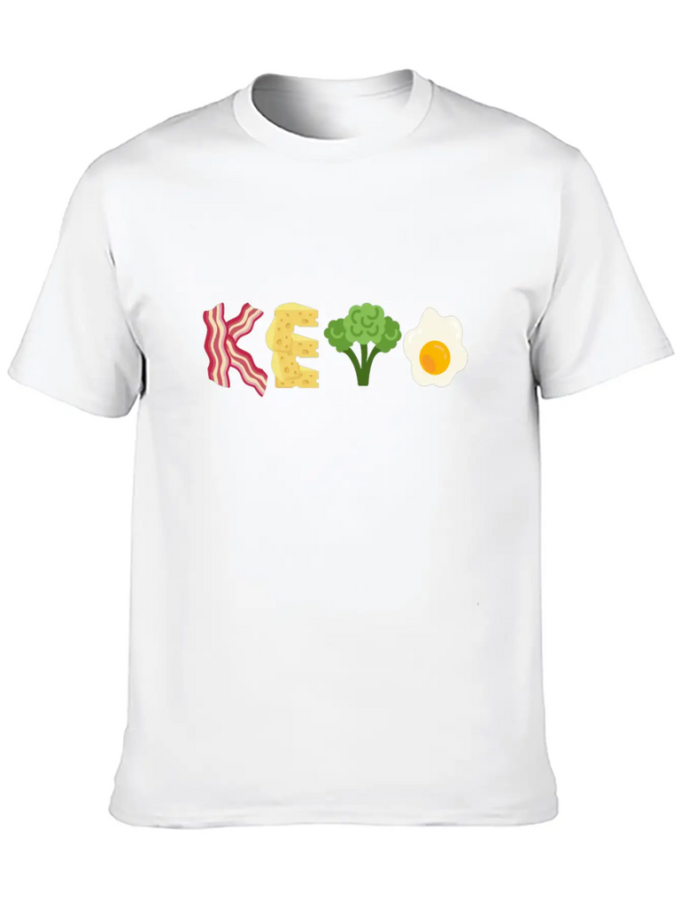 "Keto" Bacon Cheese Broccoli Egg Letters Classic Crew Neck Graphic Tee – Everyday Minimal Look