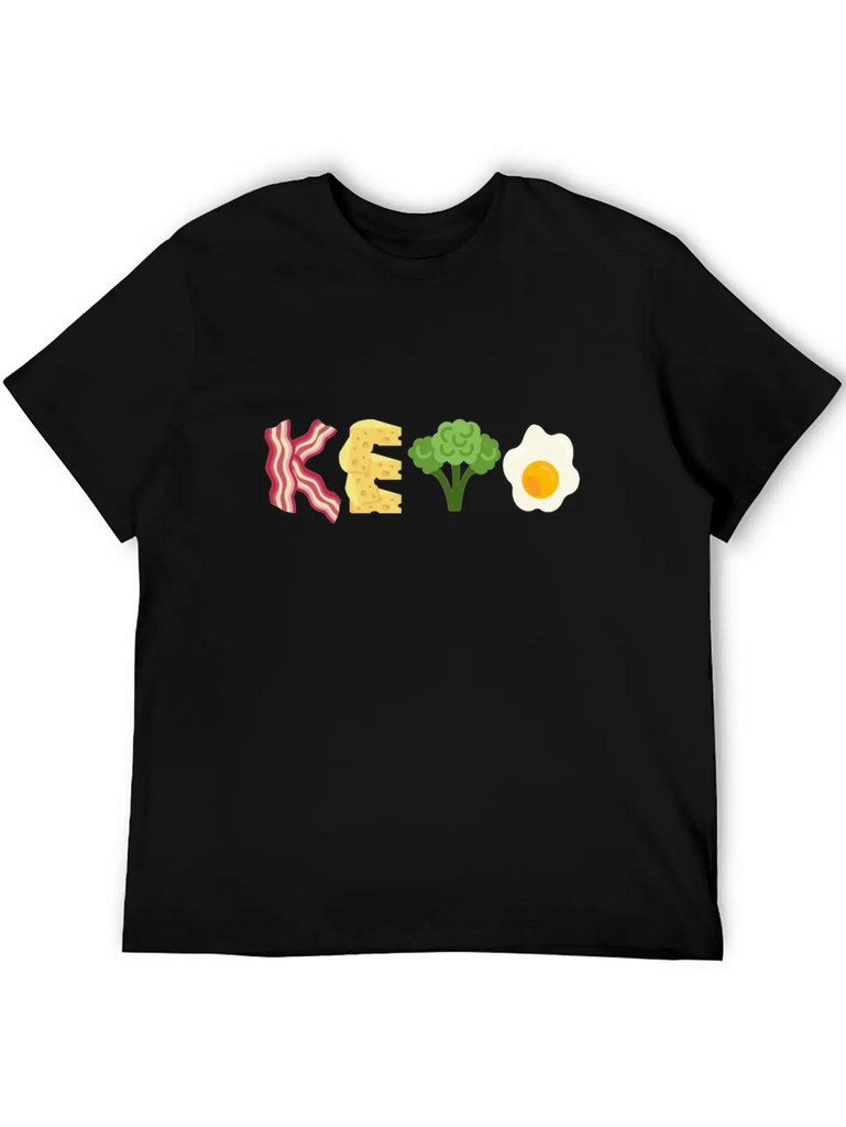 "Keto" Bacon Cheese Broccoli Egg Letters Classic Crew Neck Graphic Tee – Everyday Minimal Look