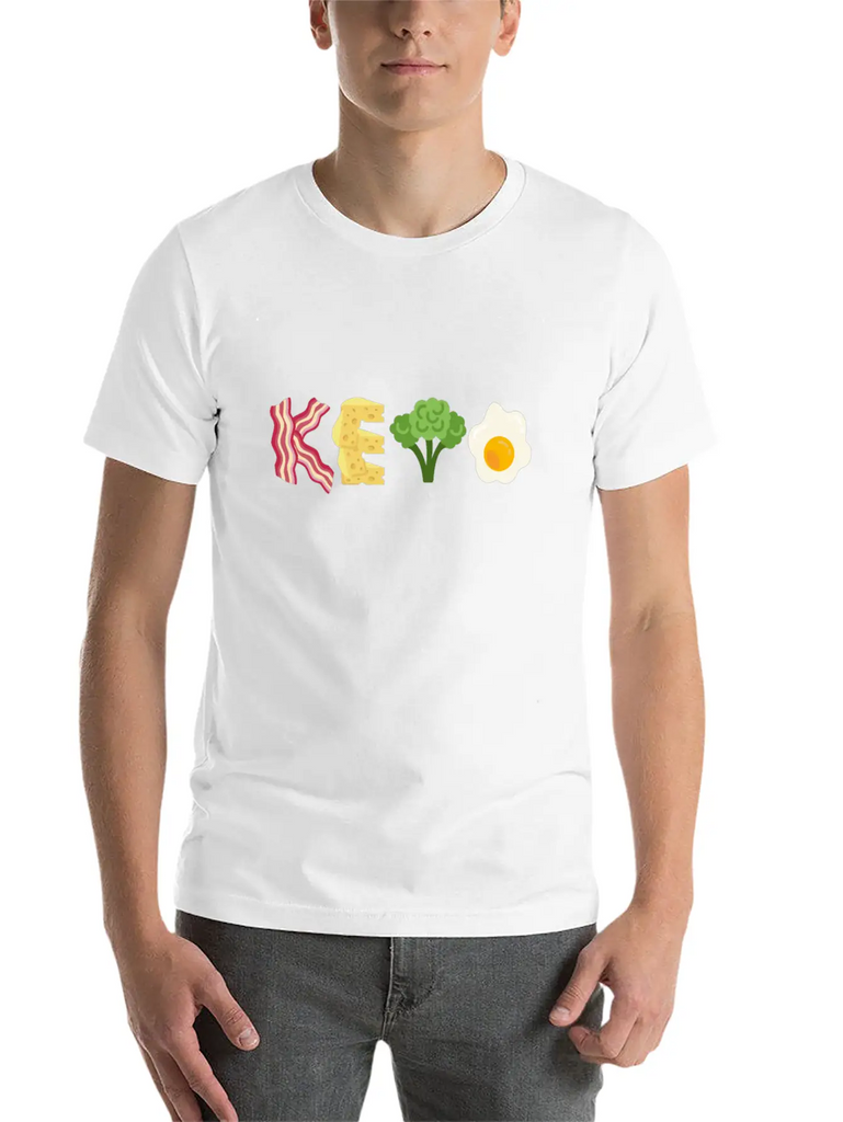 "Keto" Bacon Cheese Broccoli Egg Letters Classic Crew Neck Graphic Tee – Everyday Minimal Look