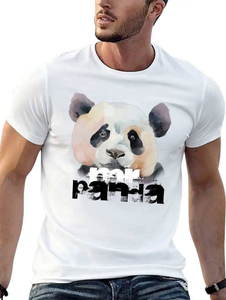 "MR PANDA" | Colorful Artistic Panda Painting Classic Crew Neck Graphic Tee – Everyday Minimal Look
