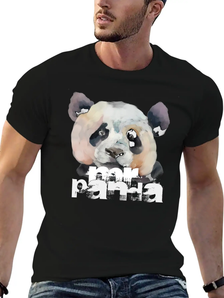 "MR PANDA" | Colorful Artistic Panda Painting Classic Crew Neck Graphic Tee – Everyday Minimal Look